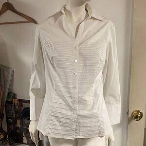Signature  White Pleated  Button-Up Shirt
